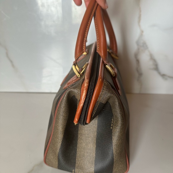 Fendi Vintage Pecan Canvas Coated Boston Bag - Picture 6 of 16